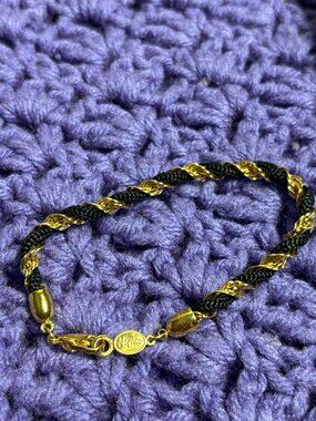 Vintage Goldtone Black Twisted Rope Bracelet 7.25 inches Long